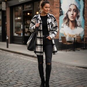 Love Tree Black and White Plaid Utility Jacket